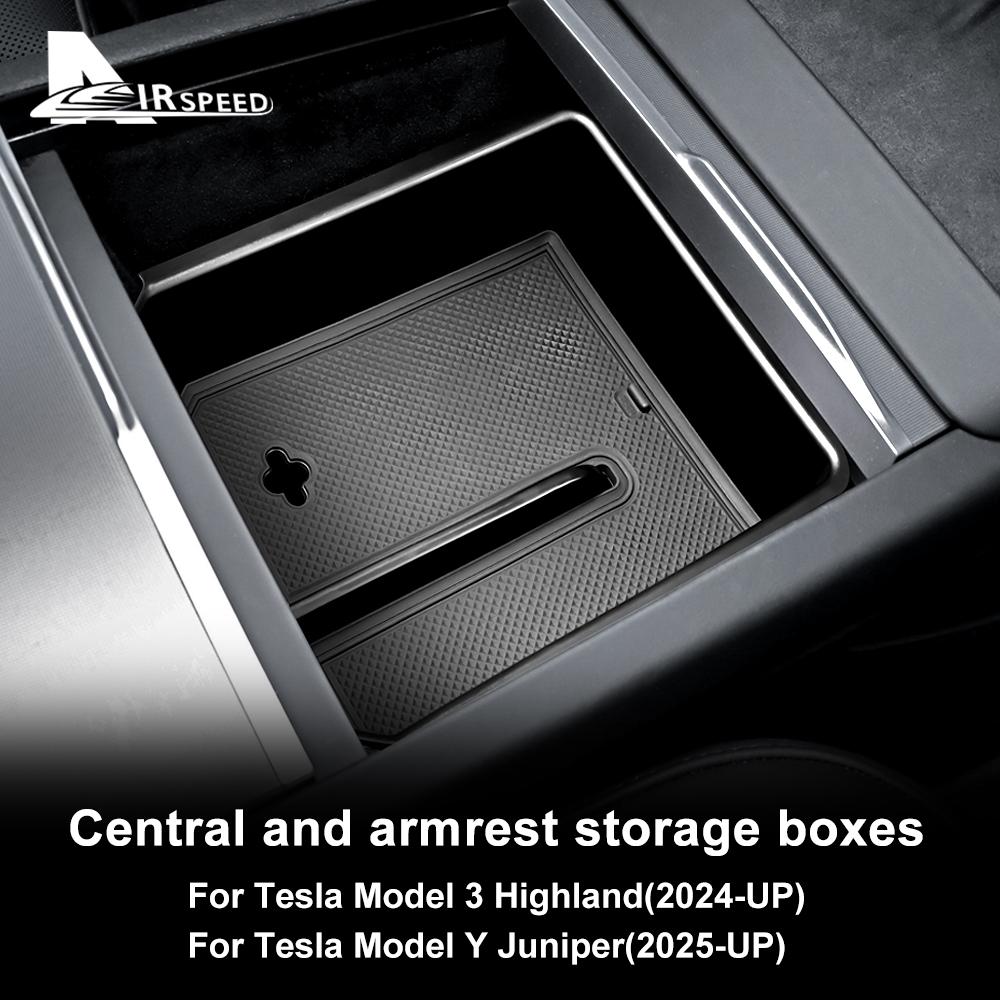 Car Armrest Storage Box For Tesla Model Y Juniper 2025 Model 3 Highland 2025-UP ABS Center Console Organizer Tray Accessories