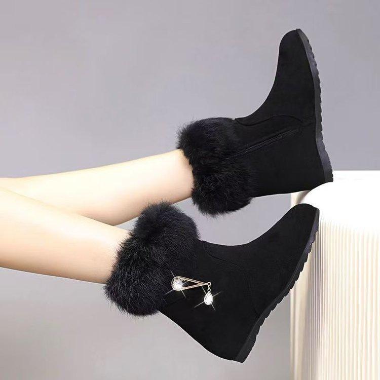 New short plush snow boots winter plush short boots inner height increase warm plush cotton shoes