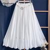 Spring Summer Women Basic White Midi Skirt Elastic Waist Soft Fairy Skirt Elegant Feminine Beach Style Skirts Womens