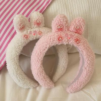 Animal Petit Ours Bandeau en Peluche Chapeau d'Anniversaire Cochon Rose Dessin Animé Serre-tête Accessoires pour Cheveux Bandeau pour Se Laver le Visage