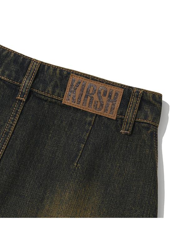 Kirsh Damaged Washed Denim Skirt [Brown]
