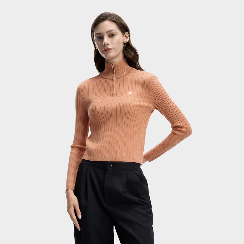 Fila Biela Klasická Módna Jednoduchá Elegantná Ležérna Pohodlná Všestranná Štíhly Strih Polovičný Zips Stojačik Pletený Sveter Dámske topy Oranžová F11W613401FOR