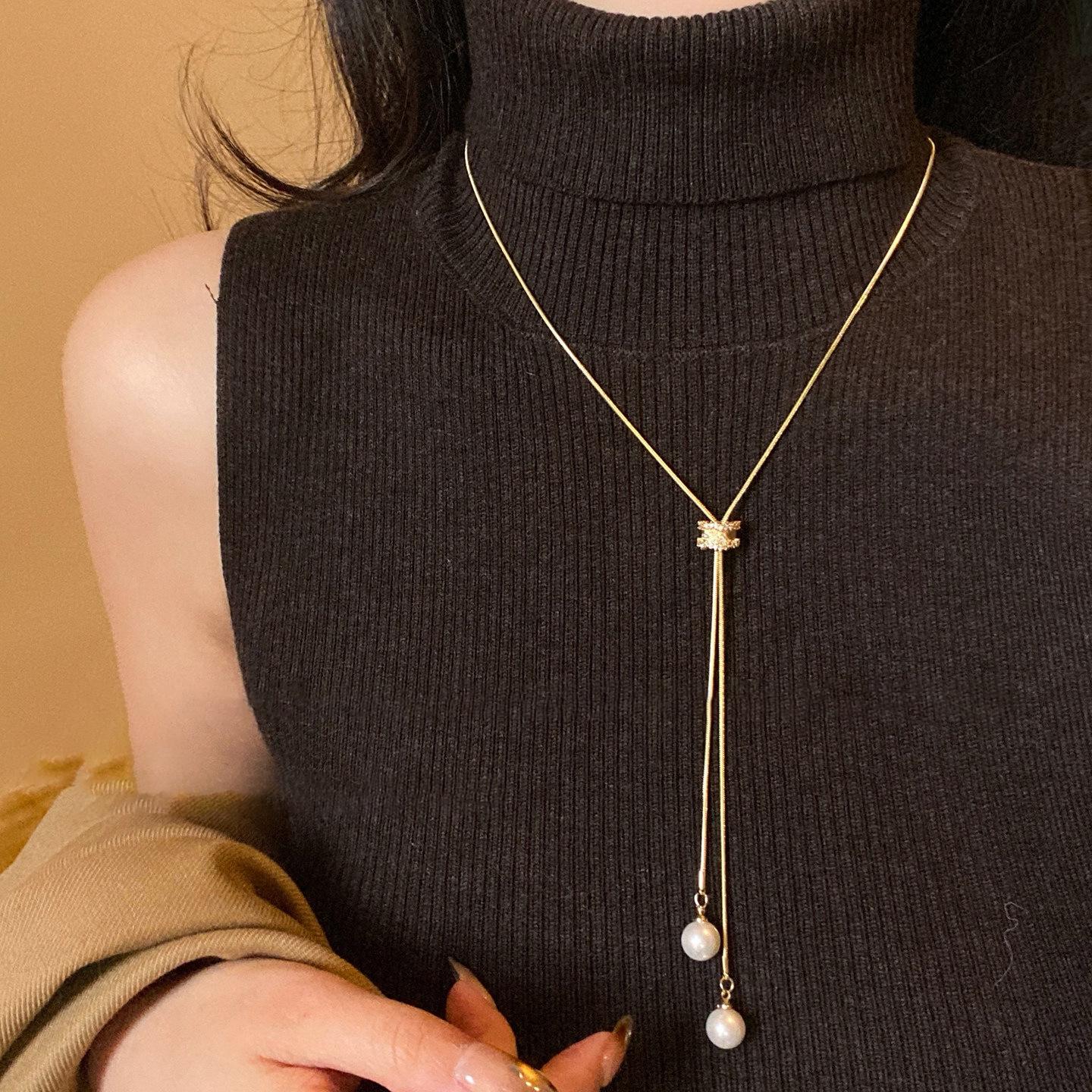 Zircon Pearl Necklace: Luxury Sweater Chain for Autumn and Winter