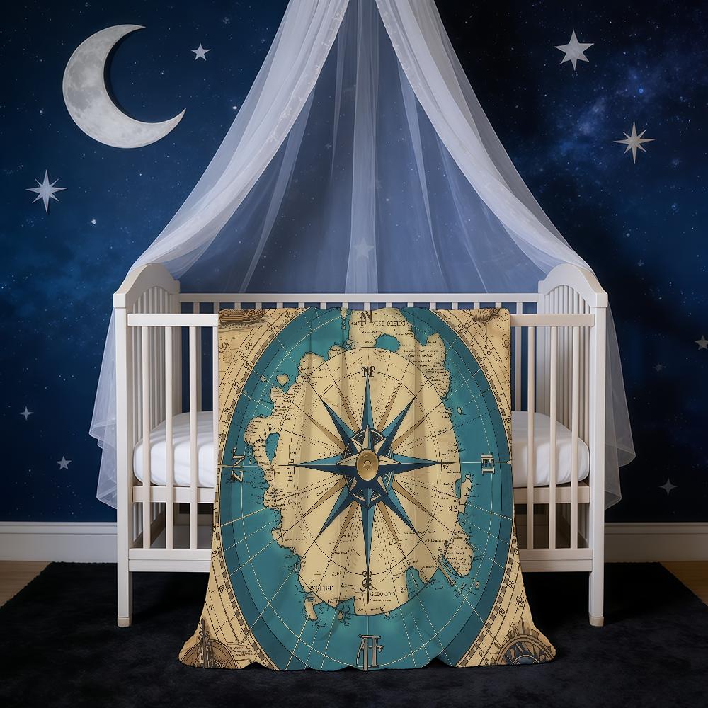 Retro Compass and World Map Blanket Flannel Warm Soft Throw Blanket For Room Sofa Childish Birthday Gifts