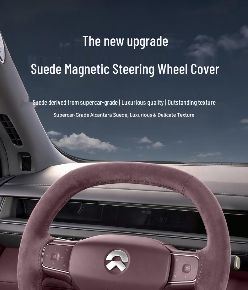 Nio ES8 Steering Wheel Cover: Suede Flocking, Magnetic, Ultra-thin, No-Sew, All-Season, Anti-slip for 26 Models