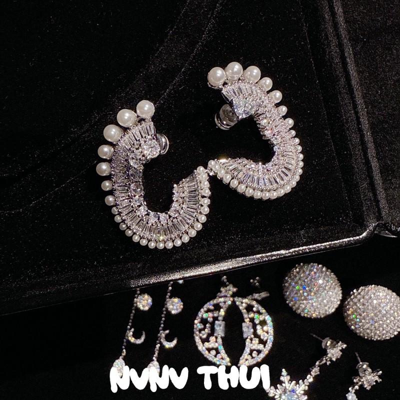 Elegant Water Drop Butterfly Knot Pearl CZ Earrings With Star Moon Pendant Women Vintage Chic Jewelry