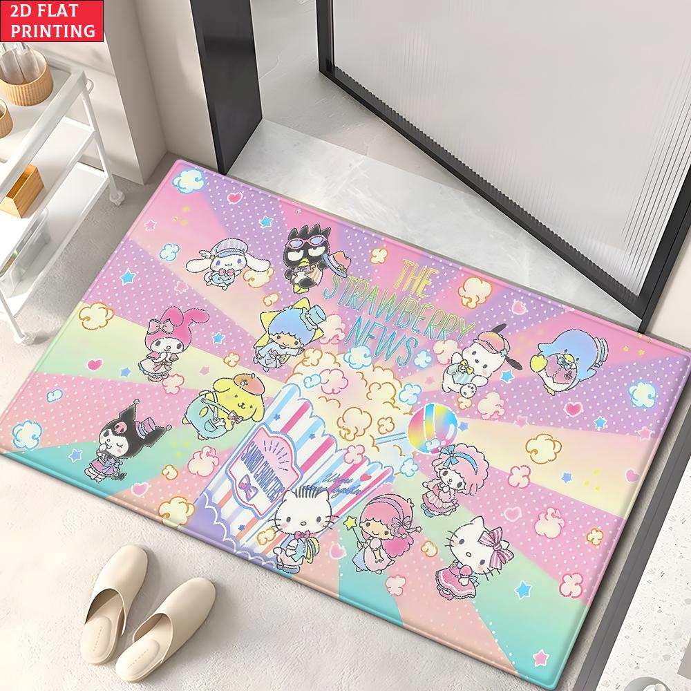 Kawaii Cute Magical Animal Doormat, 2D Print Non-slip Floor Mat,Pink Sweet Entrance Rug for Girls Bedroom Living Room Decor Gift