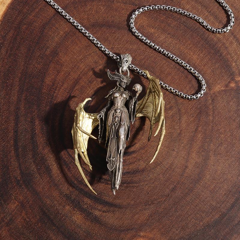 Golden Wings Mother of Demon Pendant Female Soldier Witch Necklace Couple Trend Jewelry Anniversary Gift