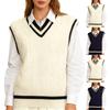 Camicia pullover casual da donna con scollo a V. Gilet maglione senza maniche color collisione