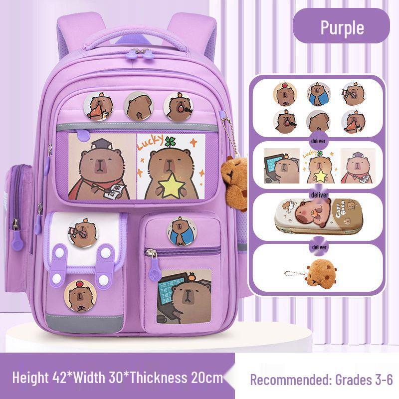 Kids' Lightweight Backpack with Spine Protection for Grades 1-6, Large Capacity, Ideal for Boys and Girls