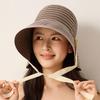 Striped Bow Big Brim Fisherman Hat Women's Summer Outdoor Travel Foldable Sun Hat