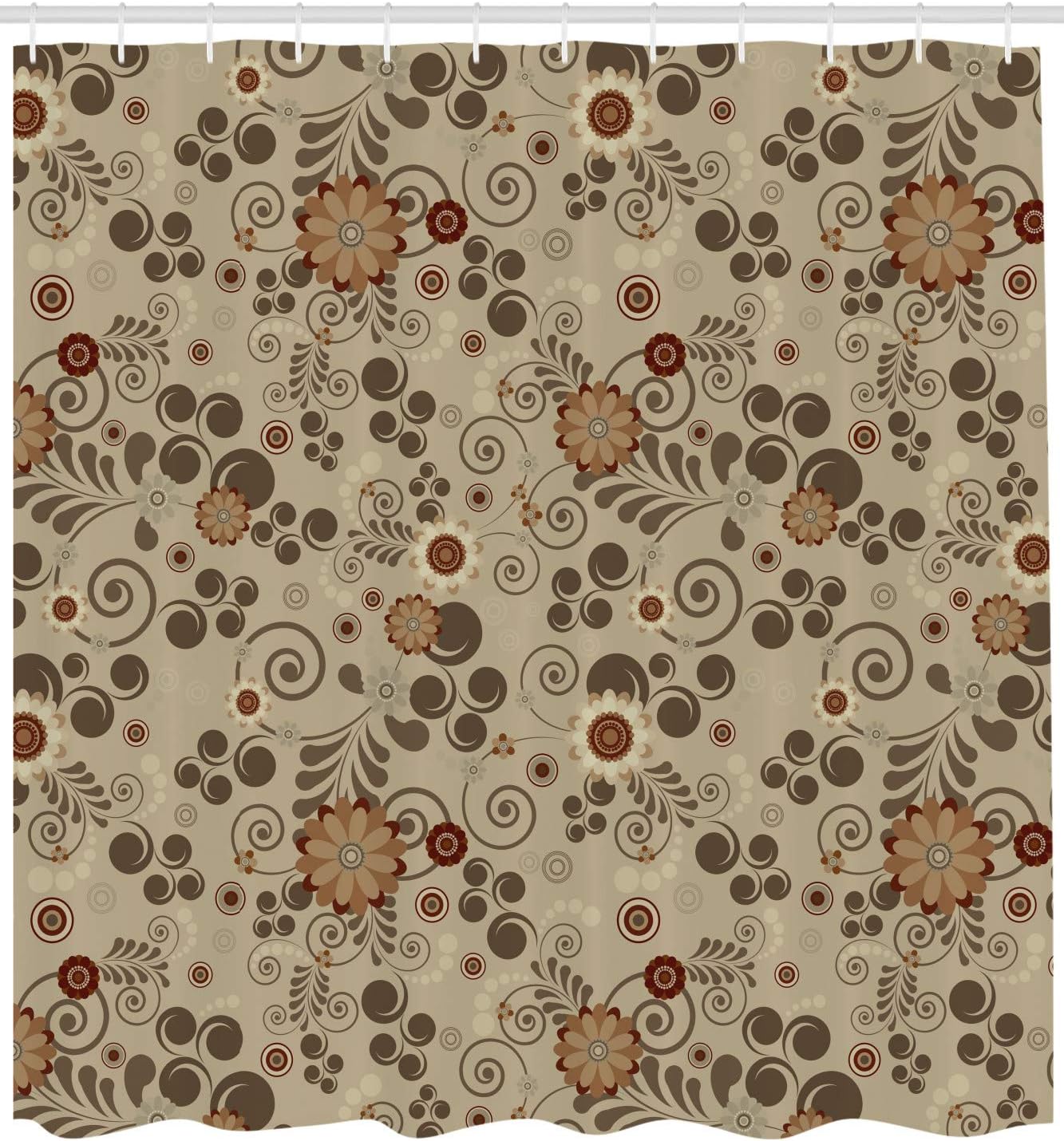 

Grunge Shower Curtain, Floral Pattern With Fantasy Elements Swirls Curves And Dots Retro Colors, Cloth Fabric Bathroom W60H190(CM)-1 Pcs