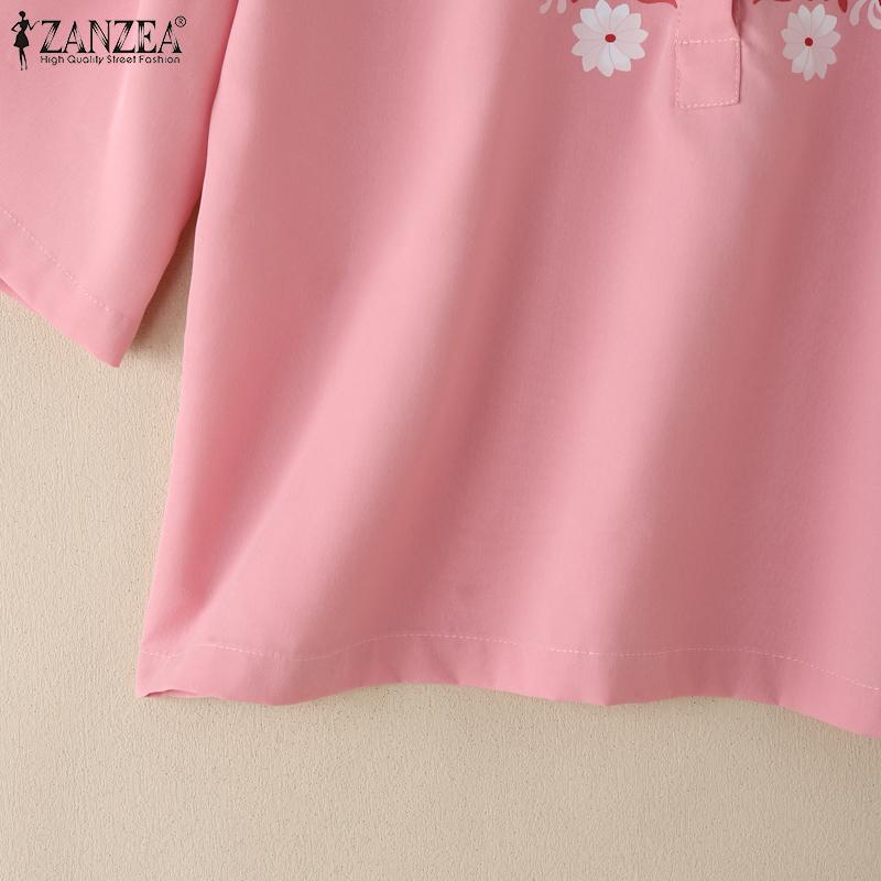 ZANZEA Women Casual Turn Down Collar 3/4 Sleeve Loose Print Blouse