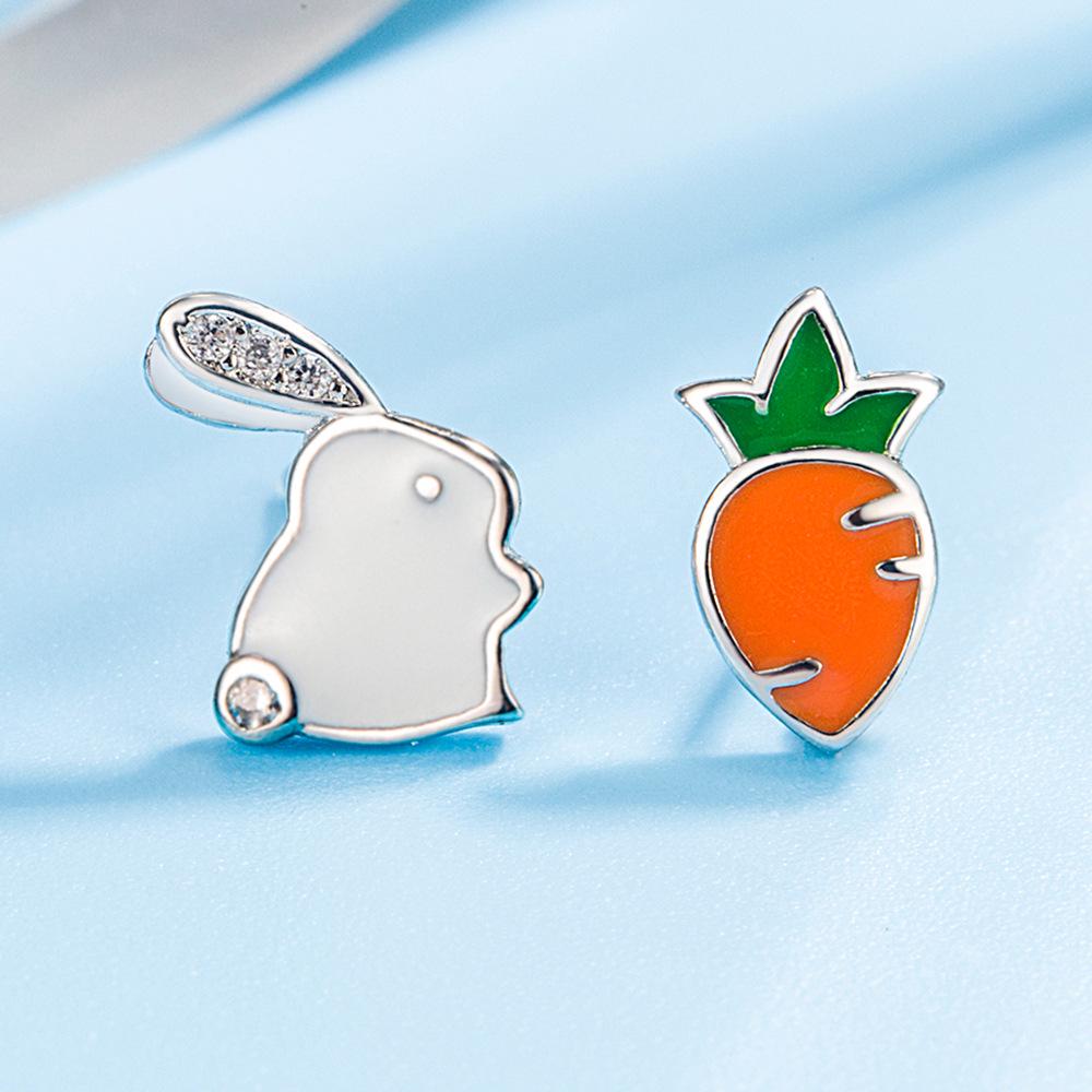Charming Asymmetrical Rabbit Carrot Earrings: Cute, Creative, Versatile Cartoon Design for Women