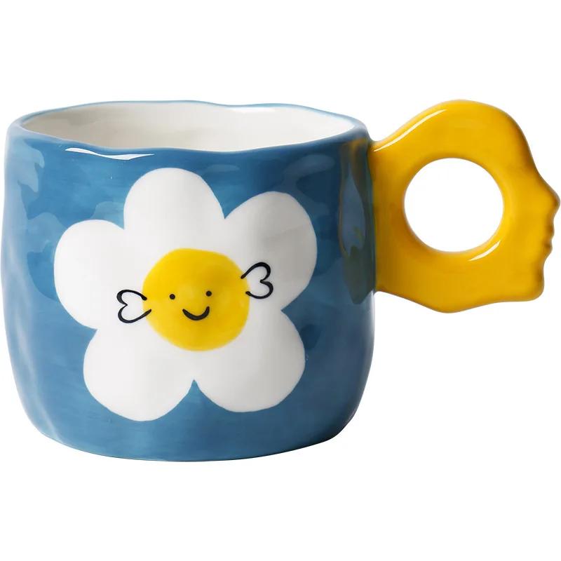 Hand Painted Flower Ceramic Cup Coffee Cup Milk Tea Cups Breakfast Cup Milk Mug Water Glasses Afternoon Tea Mug Juice Glasses 301-400ml