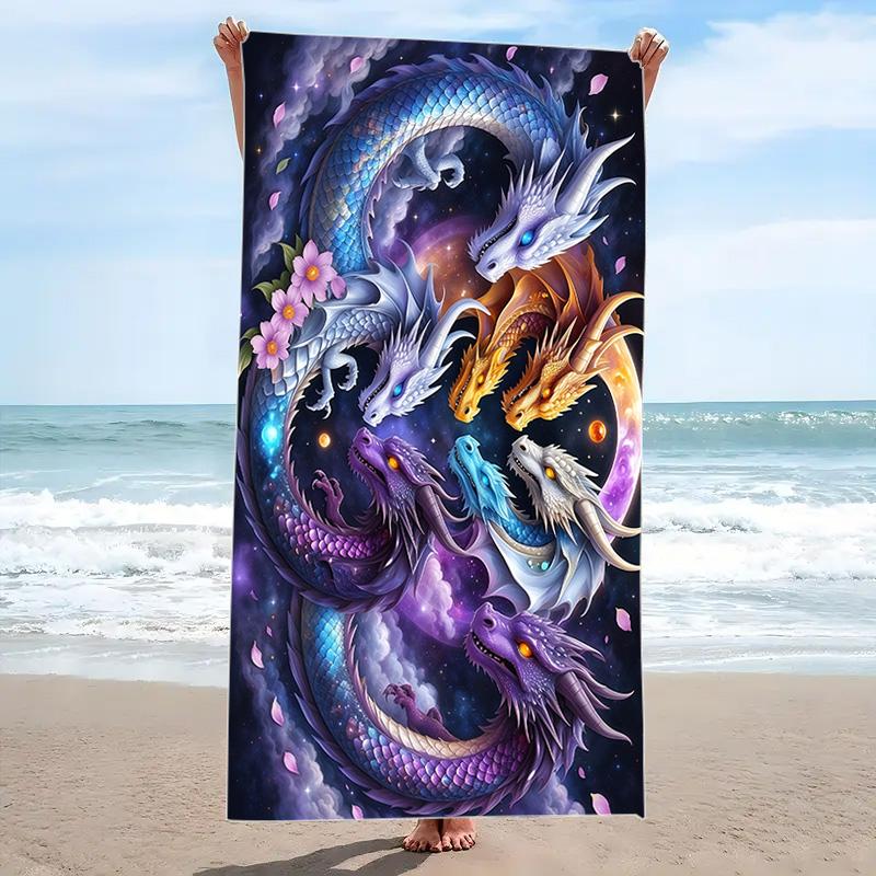 Dragon Print Beach Towel, Large Soft Quick Dry Towel for Beach Camping Swimming