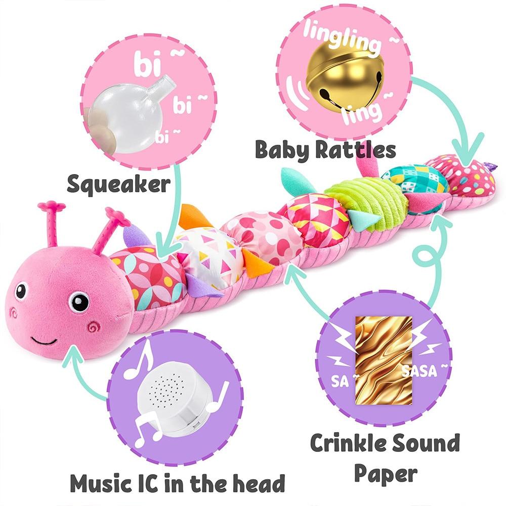 Jucarie de plus 3-in-1 Musical Caterpillar Toy, Pink, 50cm, Infant Sensory Development Soothing Plush Doll