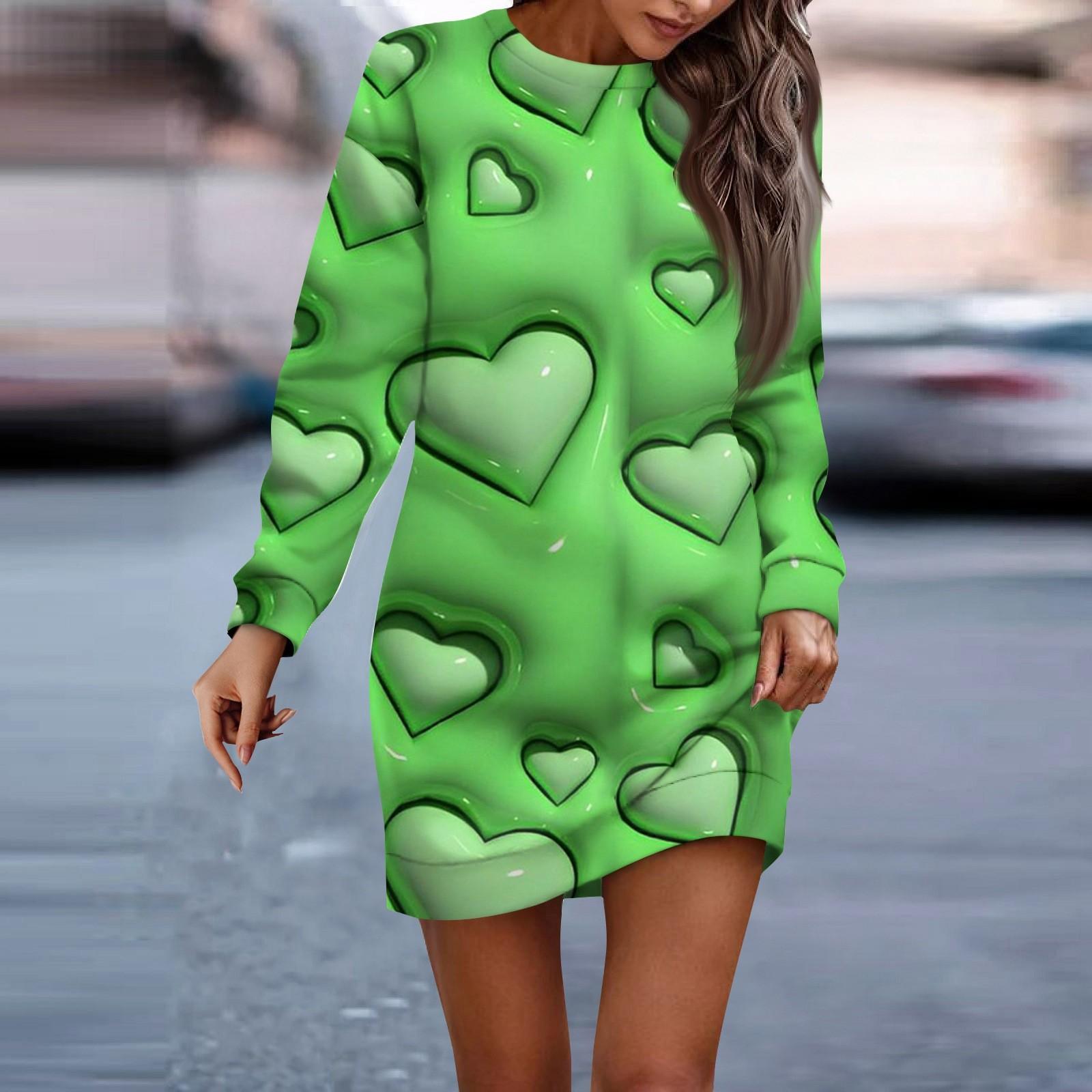 

Женское повседневное платье с круглым вырезом и длинными рукавами на День святого Валентина для пар XL зелёный