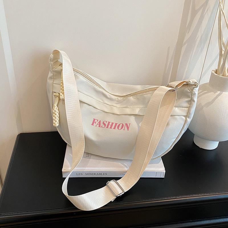 2025 spring and summer new large-capacity dumpling bag women's trend simple embroidery thread letter underarm bag campus travel bag