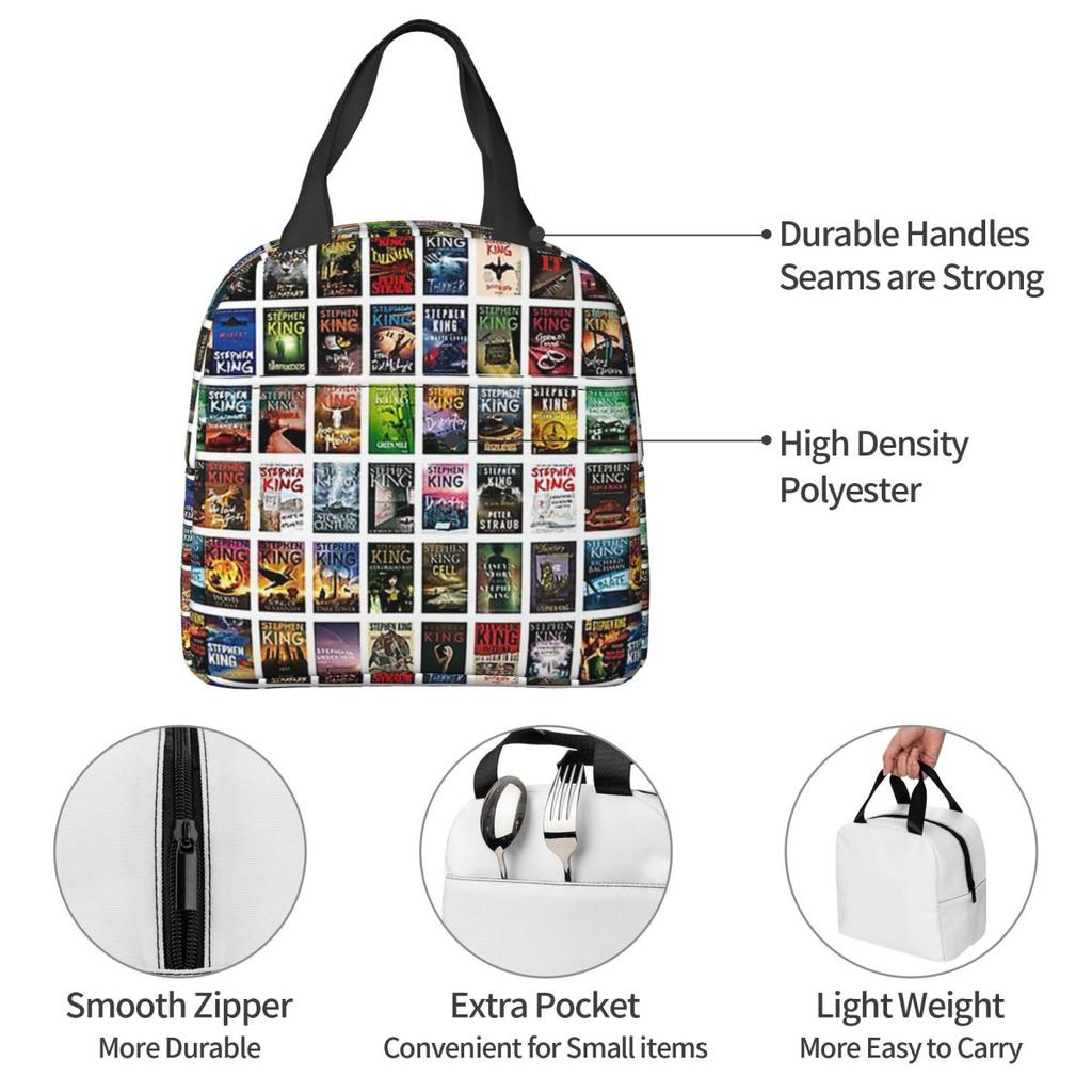 Complete Works Of Stephen King Insulated Lunch Bag for Women Children Leakproof Food Boxes Thermal Lunch Box Tote