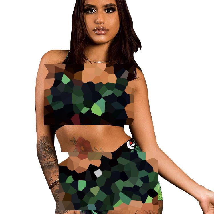 D9179 Hot Sale European and American Women's Clothing, Sexy Pattern Printed Shorts Set Yoga Pants Set Swimsuit