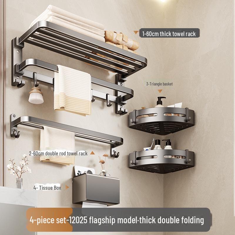 Punch-Free Bathroom Towel Rack and Shelf Kit