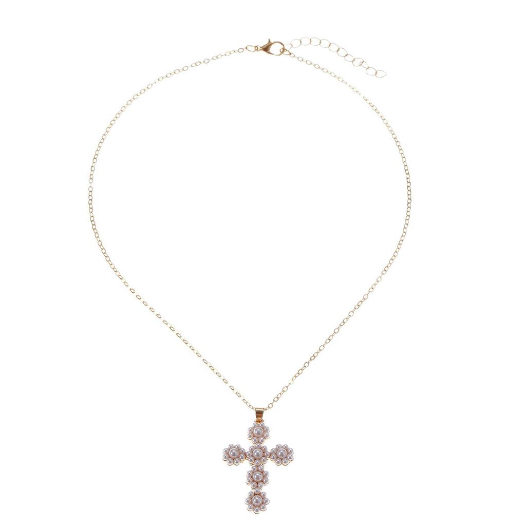 Vintage cross necklace European and American French baroque pearl pendant niche high-end collarbone chain
