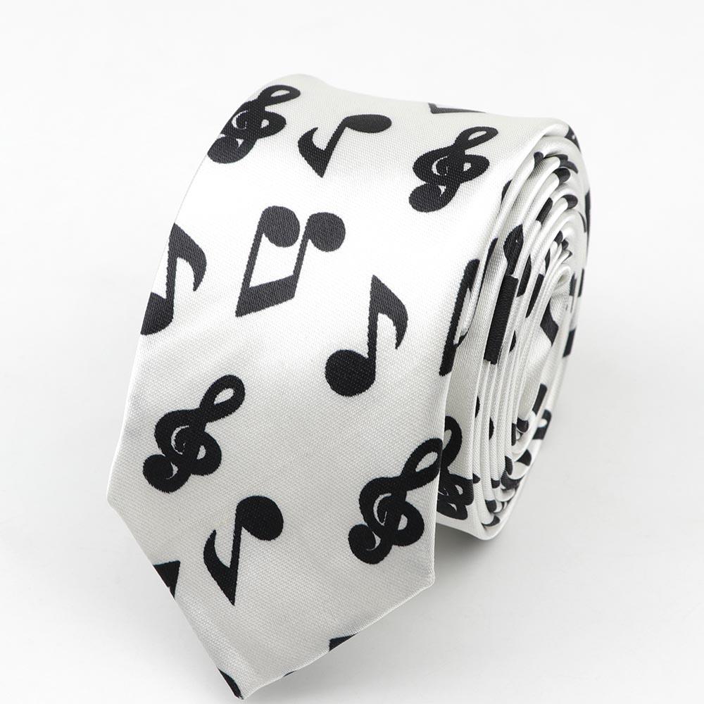 Classic Fashion Men's Skinny Tie Colorful Musical Notes Printed Piano Guitar Polyester 5cm Width Necktie Party Gift Accessory