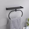 Bathroom Towel Ring with Shelf Stainless Steel Black Brushed Adhesive Wall Mounted Lavatory Oval Towel Holder Storage Hanger