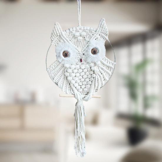Eulen-Makramee-Kunst, Wandbehang, Boho-handgewebter Wandteppich, Dekor, Boho-Ornament für Schlafzimmer, Wohnzimmer, Küche