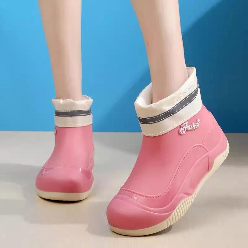 Damen Gummistiefel Outdoor Rutschfest Wasserdicht Gartenarbeit Überschuhe Plüsch Warm Winter Regenstiefel für Damen Botas Lluvia