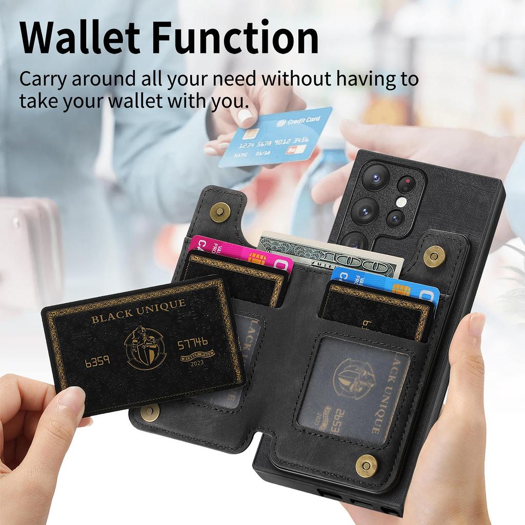 D15 For Samsung Galaxy S23 Ultra Case Retro PU+TPU Zipper Wallet Phone Cover with Kickstand