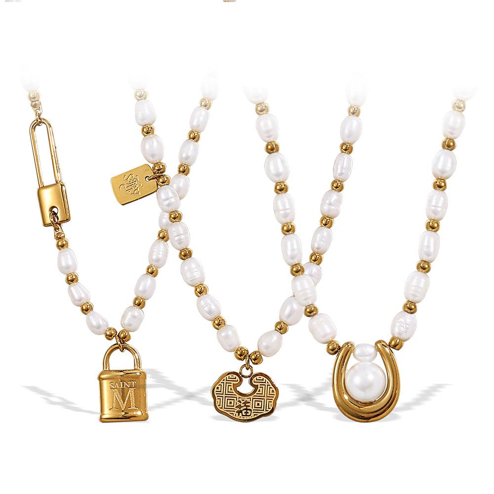 Freshwater Pearl Beaded Necklace Stainless Steel Gold-plated Light Luxury Simple Wind Beaded Necklace