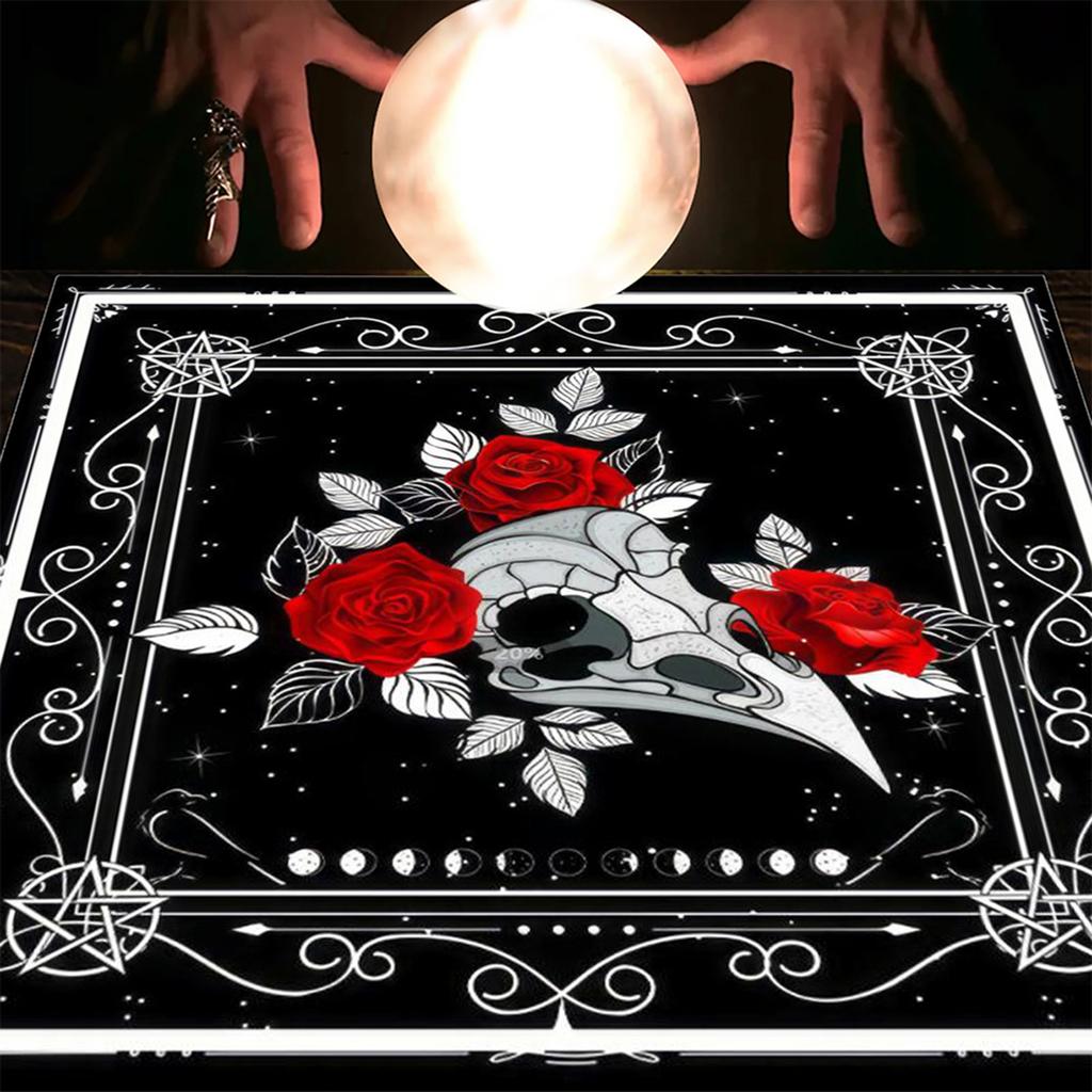 Tarot Card Tablecloth Altars Cloth Skull Bird Head Flower Astrologys Tablecloth Divinations Card Mat Tapestry Wall Decor