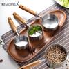 4PCS Measuring Spoon Set Wooden Handle Stainless Steel Measuring Cups Spoons Baking Tools Coffee Bartending Kitchen Accessories