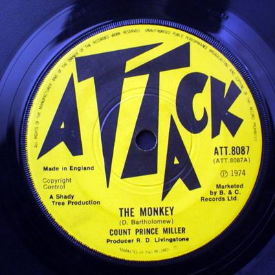 7palcová deska COUNT PRINCE MILLER / LOVE CHILDREN - The Monkey / 110th Avenue ATT8087 Attack 1974 UK Reggae, Ska & Dub Použitá