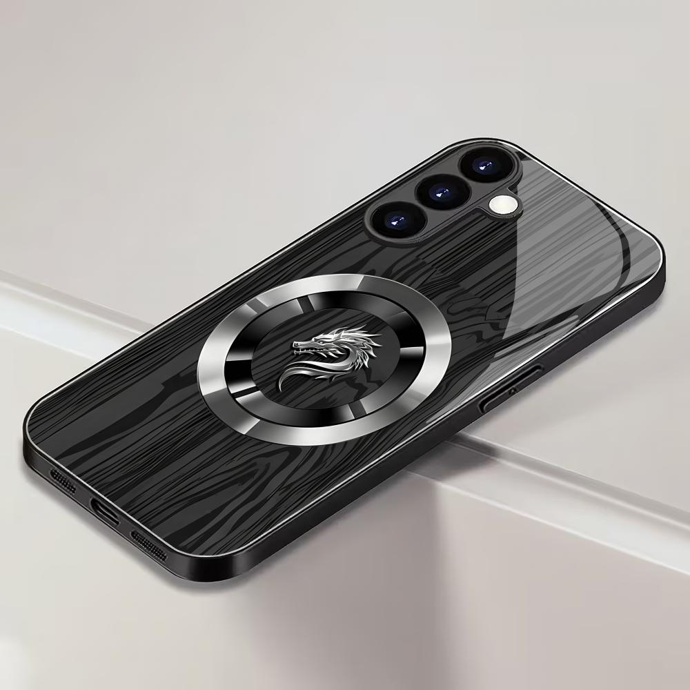 Dragon Patterned Black Glass Phone Case Suitable for Samsung Galaxy S26 S25 S24 S23 S22 S20 FE/Ultra/Plus Anti Drop Back Cover