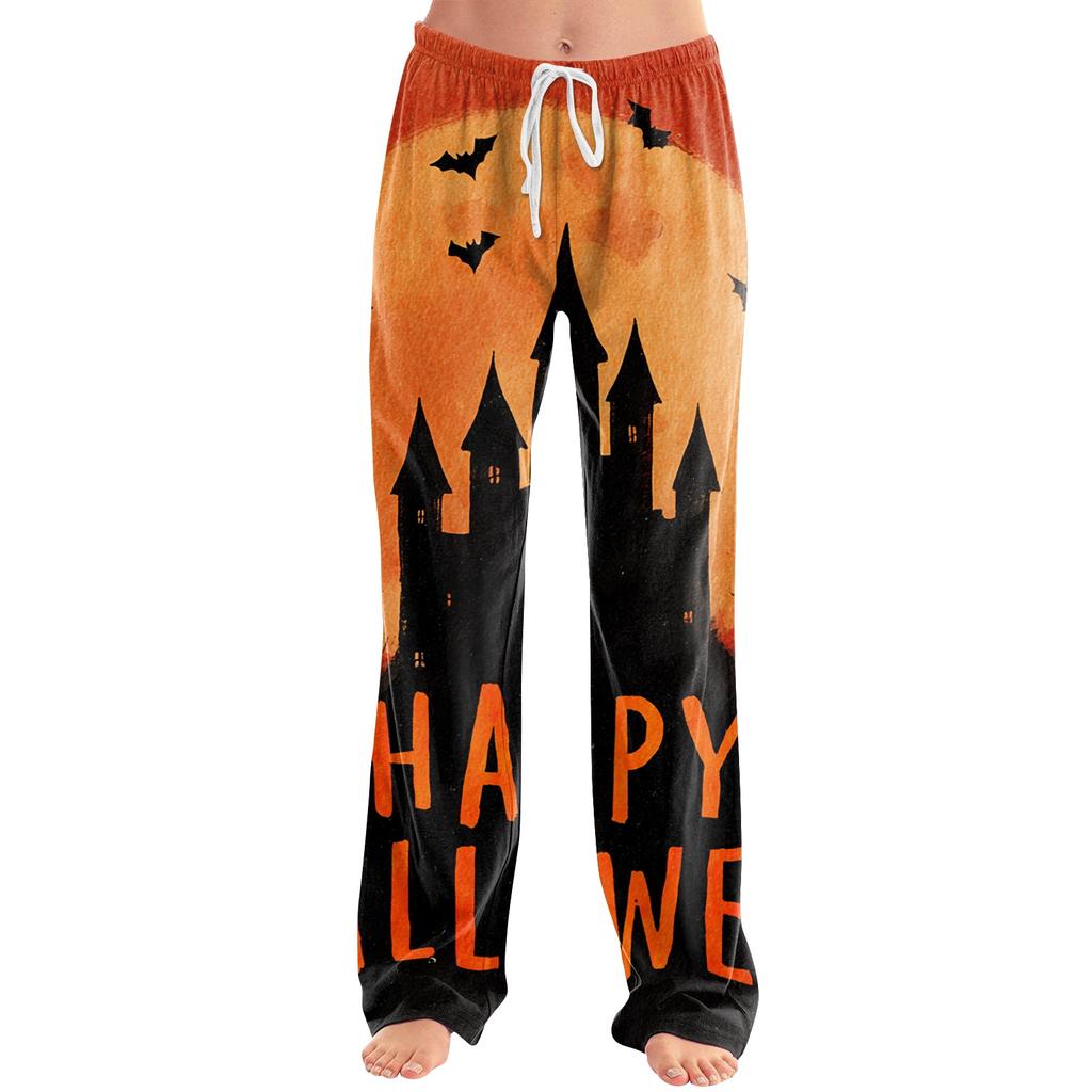 Pantaloni da Pigiama Larghi da Donna con Stampa di Halloween - Pantaloni Morbidi Casual