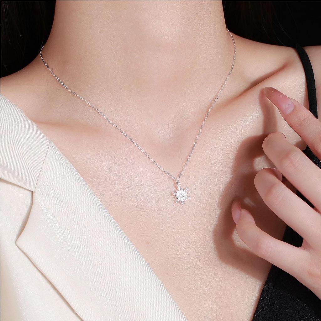 S925 Sterling Silver Snowflake Zircon Necklace | Women's Sweet Luxury Fashion Choker | Fresh Niche Clavicle Design