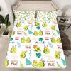Chapéu de Cama com Padrão de Frutas Abacate Desenho Animado Conjunto de Roupa de Cama de Quatro Peças Decoração de Roupa de Cama para Quarto de Dormitório