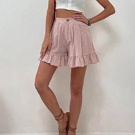 Women Shorts Flounce High Waist Solid Color Loose Fit Summer Short Pants for Home