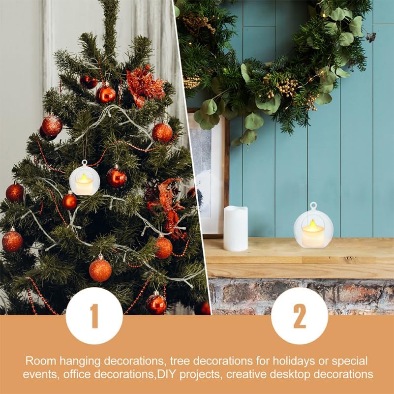 Housoutil 10Pcs Hanging Tealight Candle Hoder Hanging Glass Globe Orbs Plant Terrariums Wedding Candle Holder Candlestick for Christmas Ornaments
