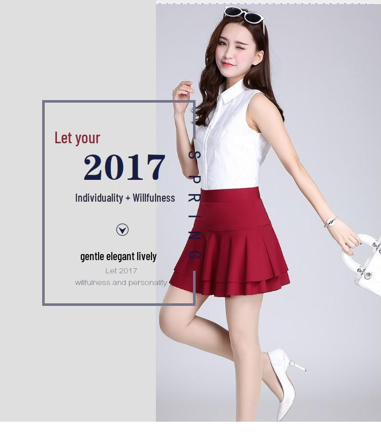 Women's Elastic High Waist Double Layer Square Dance Skirt - A-line with Large Hem and Anti-exposure Design