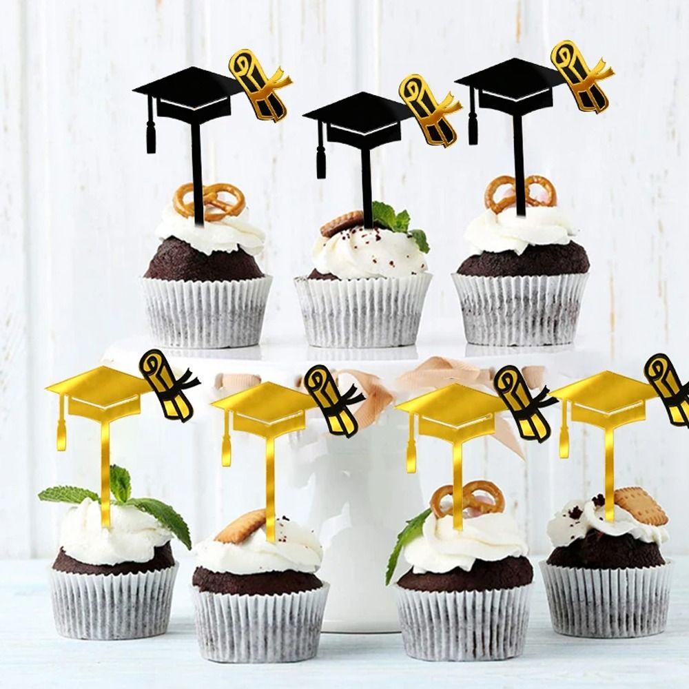 Acrylic Happy Graduation Cap Cake Toppers Black Gold Bachelor Hat Cap Cake Decoration  Birthday
