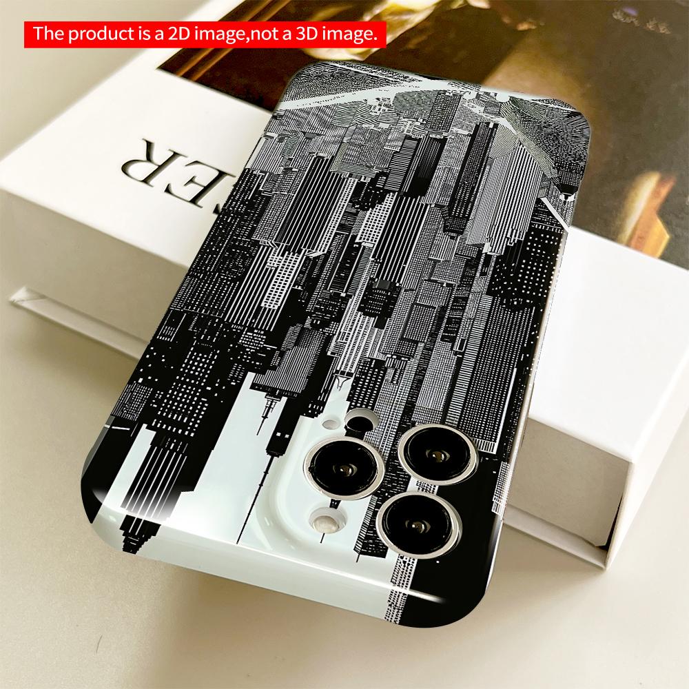 Urban Skyline Black & White Cityscape Design All Inclusive Film Hard Phone Case, Compatible with iPhone 18 Pro Max 17 16 15 14 13 12 11