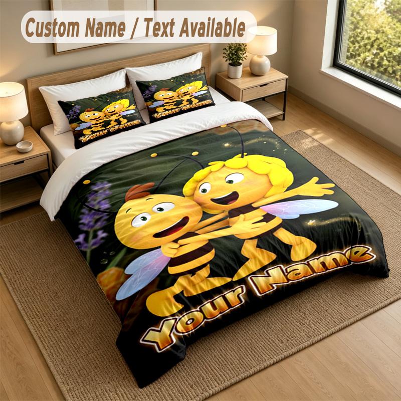 Custom Name Text Bedding 3Pcs Set,Bing Bunny 1 Duvet Cover 2 Pillowcases Soft Bed Linen For Gift