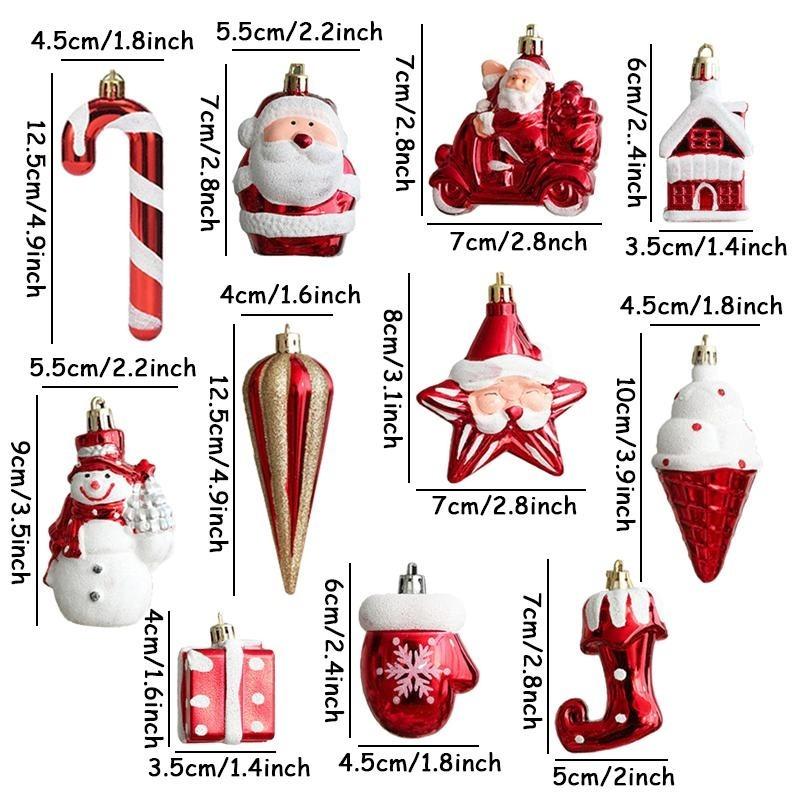 2/4Pcs Cartoon Red Plastic Christmas Ornaments, Xmas Tree Hanging Pendants, Holiday Decorations for Home, Bar, Shop, Wedding & Party