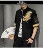 Camicia Casual da Uomo Stile Cinese con Ricamo di Drago, Collo Rialzato, Manica Corta, Taglia Larga
