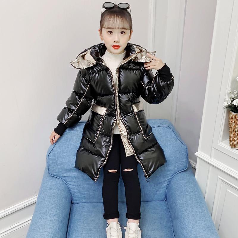 

Блестящая хлопковая зимняя одежда для девочек, детская моющаяся куртка с хлопковой подкладкой, зимняя, средней длины 120 шампанского