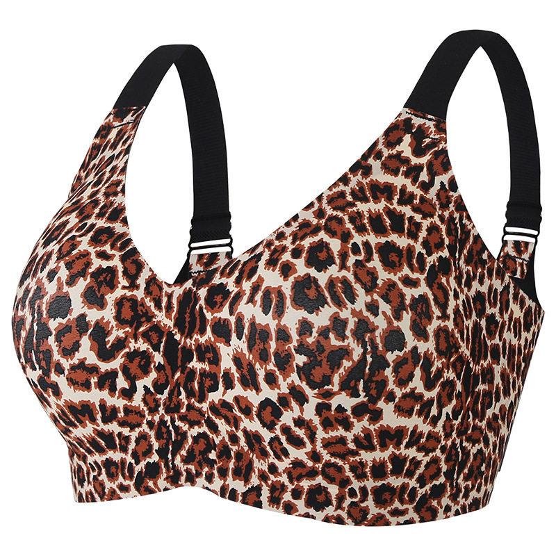 Plus Size Leopard Print Wireless Bra Push Up Back Support Full Cup Bra